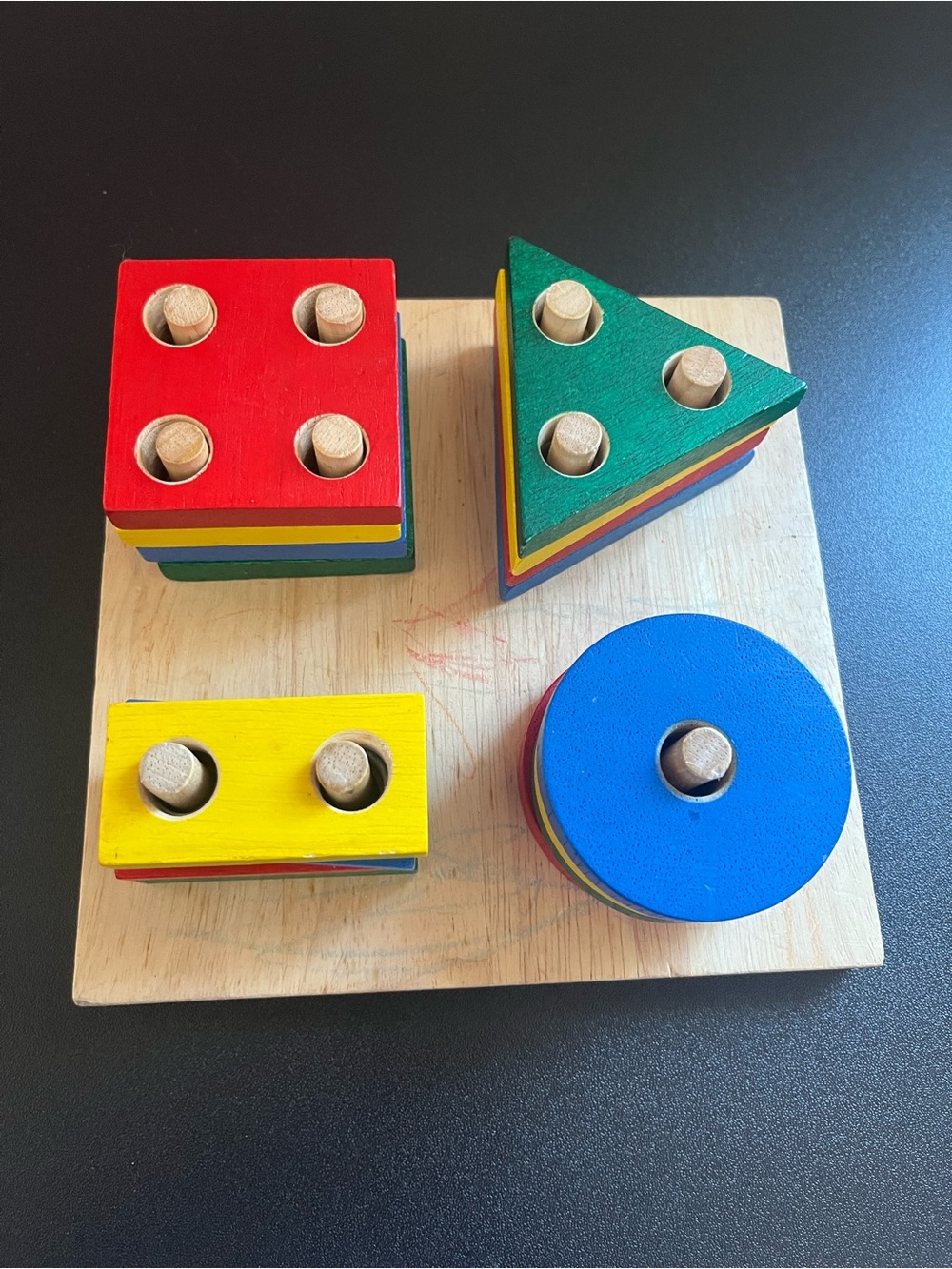 Wooden Shape Stacking Board - Multicolor Educational Toy for Kids